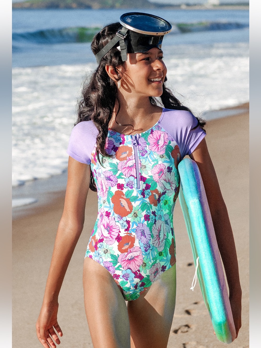 NWT Cupshe Girls Floral Front-Zip One-Piece Swimsuit - size 16